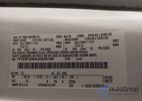 2018 Ford F-150 Xl from USA, damaged, VIN 1FTEW1EBXJKE58199